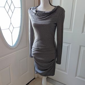NWT Katherine Barclay - Dress To Impress Gray Body Con Shoulder Padded Dress